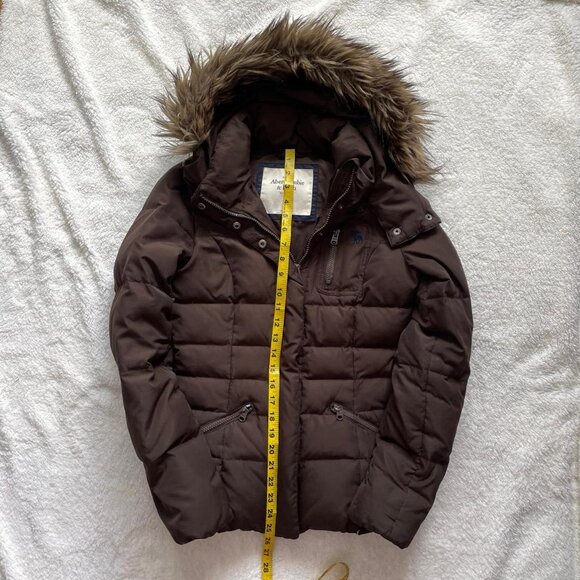 Y2K Abercrombie and Fitch Brown Puffer Jacket with Faux Fur Hood - Picture 8 of 8